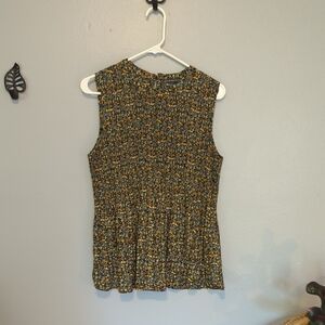 Adrianna Papell Smocked Black Floral Sleeveless Blouse Large L